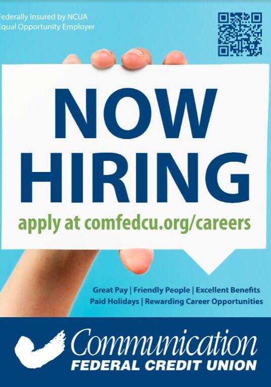 NOW HIRING sign and Link